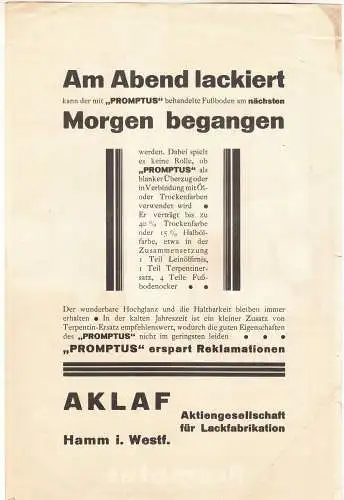 Dekoratives Reklame Blatt Promptus Lack Bonerwachs ? Hamm Westf. um 1935 ! (D)
