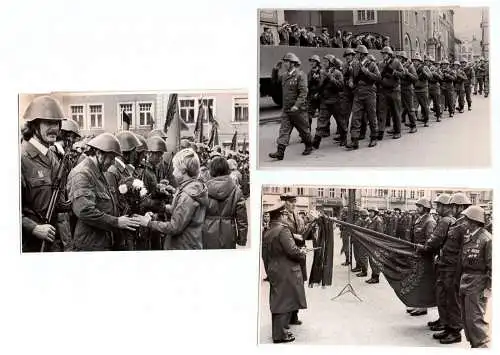 3 x Foto Kampfgruppe 1970 er Fahne Stahlhelm DDR