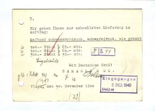 Brief Samanns & Co. Mechanische Weberei 1940