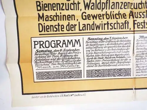 Altes Plakat Laufen an der Salzach Tierschau Volksfest 1913