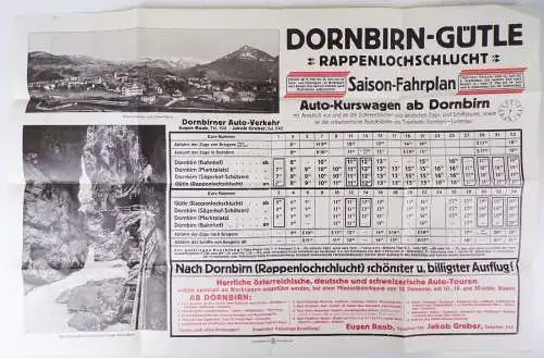 Dornbirn Gütle Rappenlochschlucht Saison Fahrplan Auto Kurswagen 1930 er Aushang