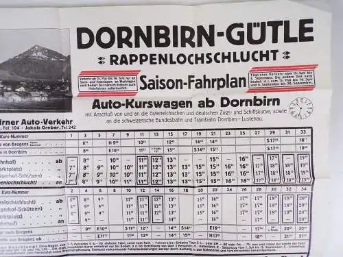 Dornbirn Gütle Rappenlochschlucht Saison Fahrplan Auto Kurswagen 1930 er Aushang