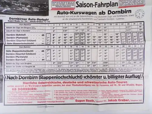 Dornbirn Gütle Rappenlochschlucht Saison Fahrplan Auto Kurswagen 1930 er Aushang