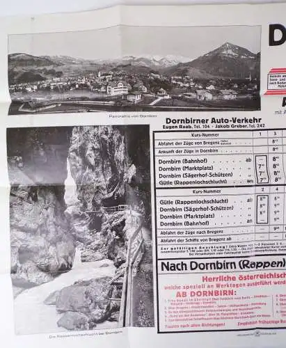 Dornbirn Gütle Rappenlochschlucht Saison Fahrplan Auto Kurswagen 1930 er Aushang