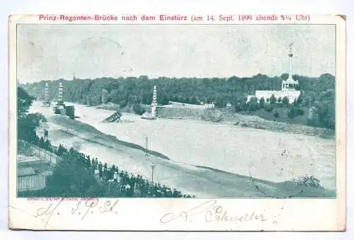 Ak München Prinz Regenten Brücke nach dem Einsturz 1899