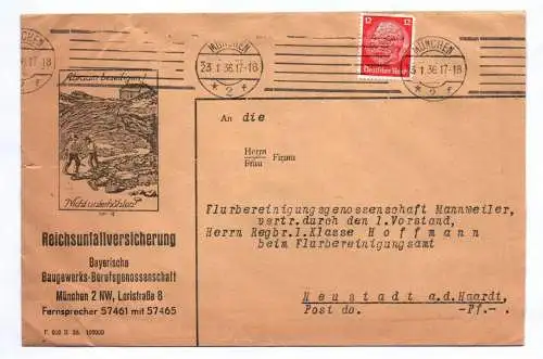 Brief Reichsunfallversicherung Bayern Berufsgenossenschaft 1936 Lochung