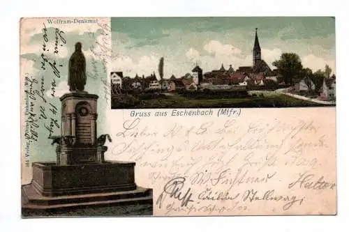 Ak Gruss aus Eschenbach Mittelfranken Wolfram Denkmal 1905