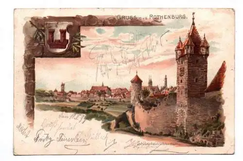 Litho Ak Gruss aus Rothenburg Stöberleinsthurm 1899