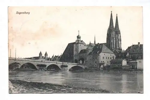 Ak Regensburg Brücke Dom St. Peter 1918