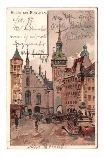 Litho Ak Gruss aus München 1899 altes Rathaus