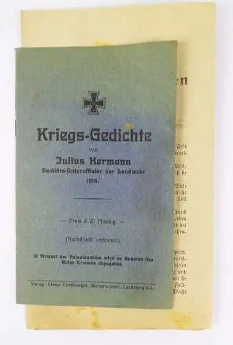 Kriegs Gedichte von Julius Hermann 1 Wk WW1 1914