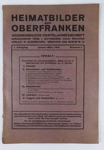 Heimatbilder aus Oberfranken 1913 Nummer 1 Volkskundliche Vierteljahresschrift