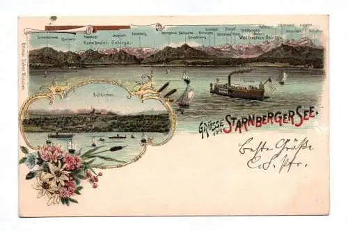 Litho Ak Grüsse vom Starnberger See 1900