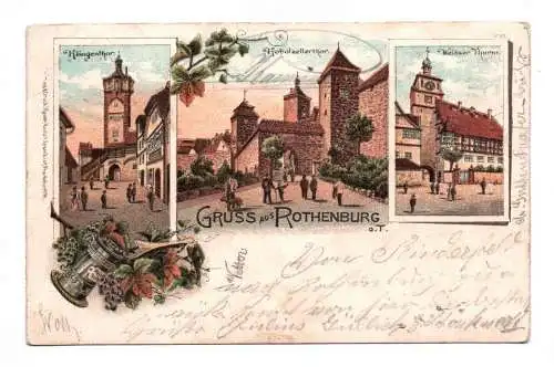 Litho Ak Gruss aus Rothenburg Klingenthor Kobolzellerthor 1899