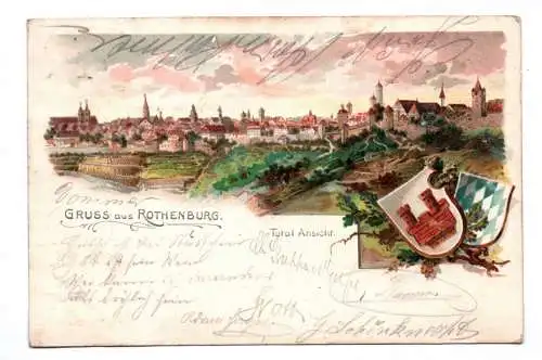 Litho Ak Gruss aus Rothenburg Total Ansicht 1899