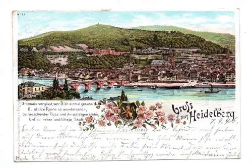 Litho Ak Gruss aus Heidelberg 1896