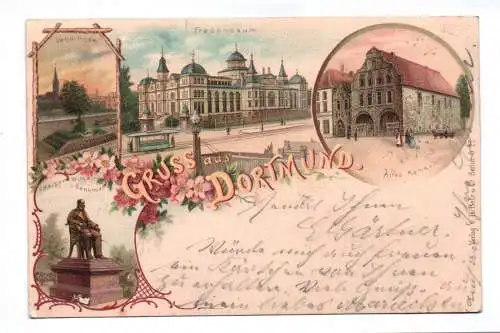 Litho Ak Gruss aus Dortmund Altes Rathaus 1899