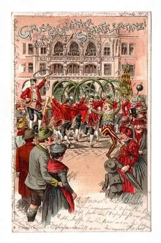 Litho Ak Gruss vom Münchner Schäfflertanz 1900