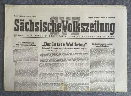 Sächsische Volkszeitung Der letzte Weltkrieg 1946 KPD Bezirk Sachsen Nr 19