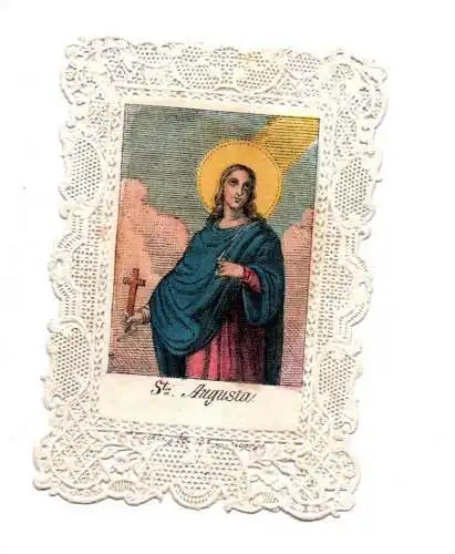 Altes Heiligenbild Heilige Augusta Andachtsbild holy card koloriert