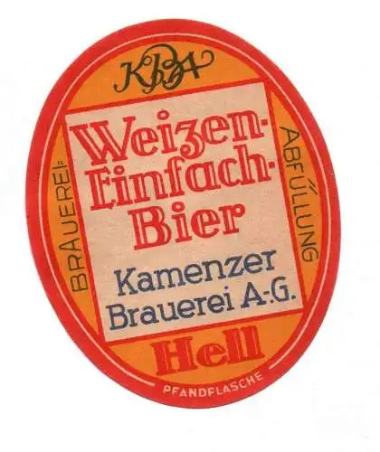 Altes Bieretikett Weizen Einfach Bier Kamenz Brauerei Hell