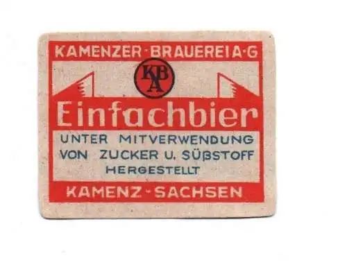 Altes Kamenz Bieretikett Einfachbier Hell frühe DDR