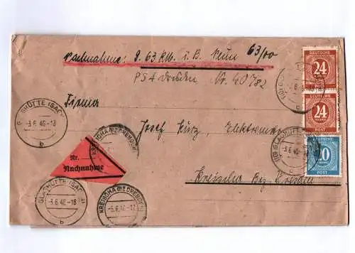 Brief Nachnahme Kreische Bezirk Dresden 1946 Industriebedarf