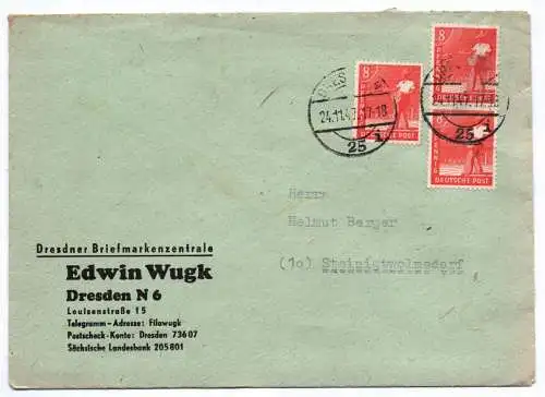 Brief Dresdner Briefmarkenzentrale Edwin Wugk Dresden 1947