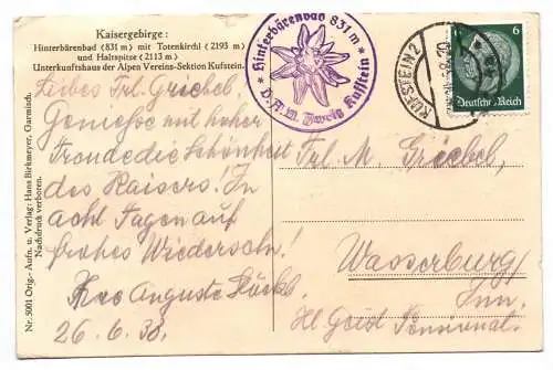 Ak Hinterbärenbad 1938 Kufstein Österreich