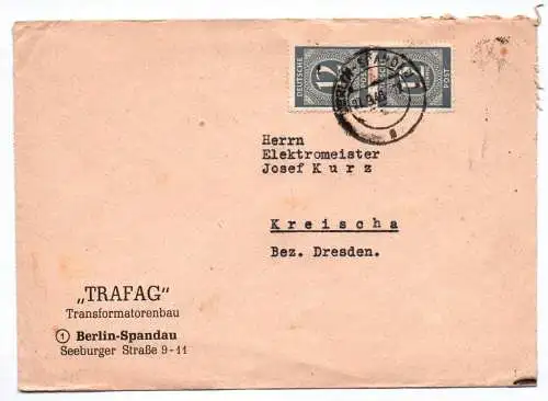 Brief Trafag Transformatorenbau Berlin Spandau 1946