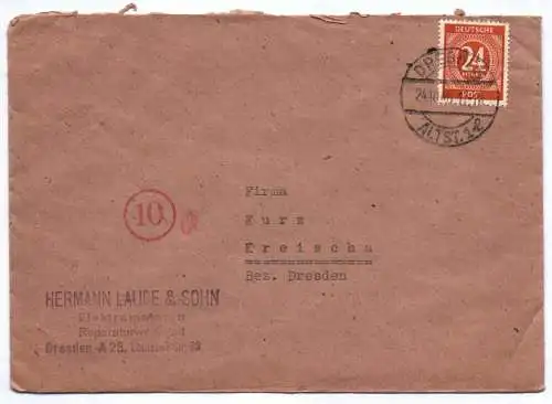 Brief Hermann Laube & Sohn Elektromotoren Dresden 1946