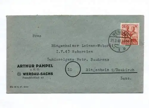 Brief Arthur Pampel OHG Werdau Sachsen 1948
