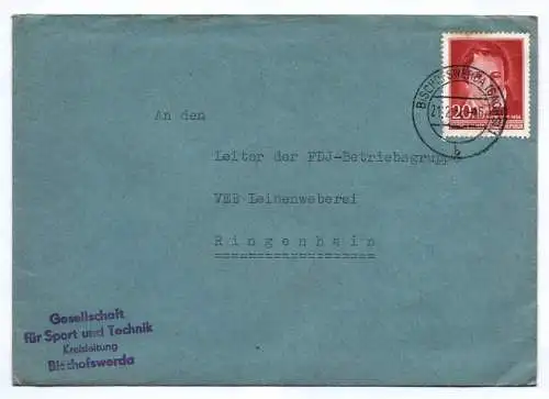 Brief Gesellschaft für Sport und Technik Kreisleitung Bischofswerda 1956