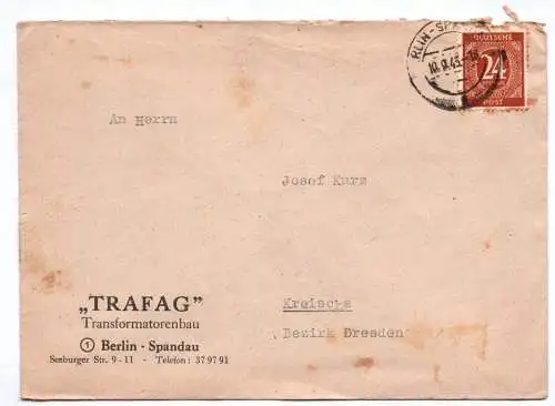 Brief TRAFAG Transformatorenbau Berlin Spandau 1946