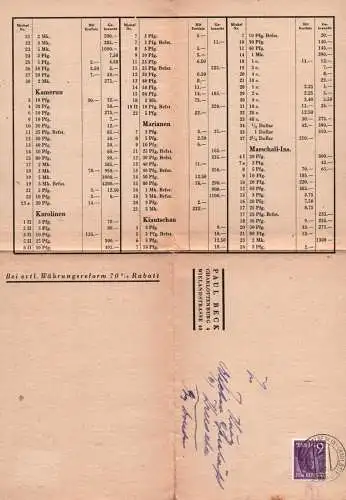 Faltbrief Paul Beck Charlottenburg 1948 Währungen