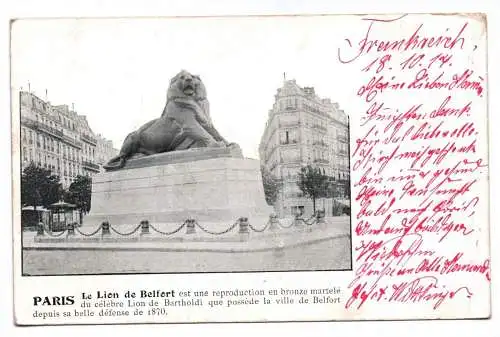 Ak Paris Le Lion de Belfort 1914 Löwe von Belfort