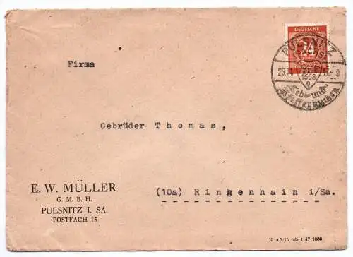 Brief E. W. Müller GmbH Pulsnitz in Sachsen 1947