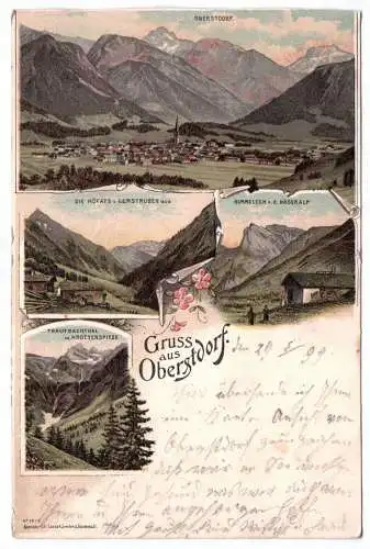 Litho Gruss aus Oberstdorf 1899 Traufbachthal Himmeleck