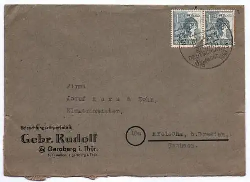 Brief Beleuchtungskörperfabrik Gebrüder Rudolf Geraberg in Thüringen 1948