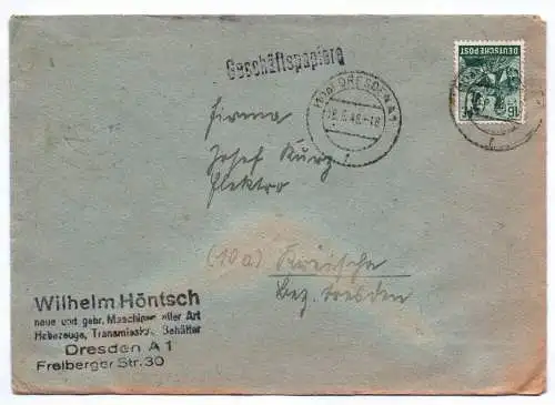 Geschäftspapiere Wilhelm Höntsch Maschinen Dresden 1948