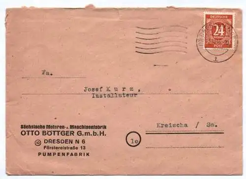 Brief Sächsische Motoren Maschinenfabrik Otto Böttger Dresden 1946