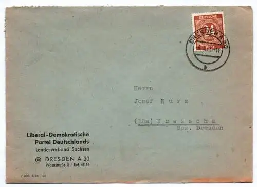 Brief Liberal Demokratische Partei Deutschlands Landesverband Sachsen 1947