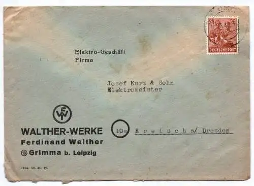 Brief Walther Werke Ferdinand Walther Grimma bei Leipzig 1948