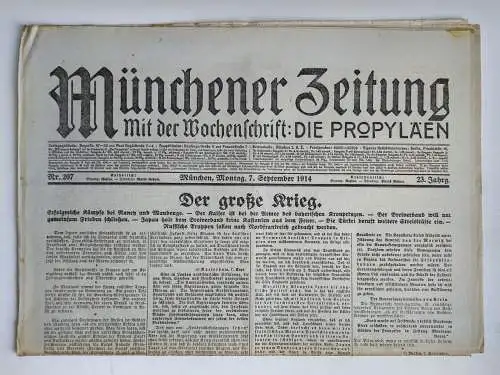 Münchner Zeitung Nr. 207 Der große Krieg 1914 Erster Weltkrieg