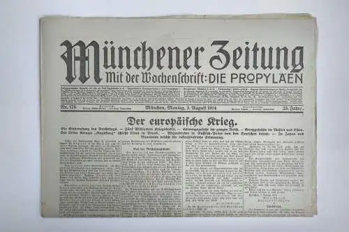 Münchner Zeitung 1914 Der europäische Krieg 1. Weltkrieg Nr. 178