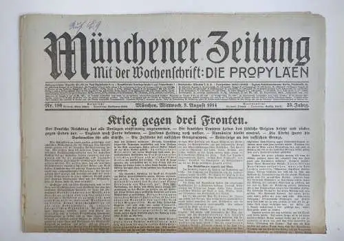 Münchner Zeitung Nr. 180 Krieg gegen drei Fronten 1914 Erster Weltkrieg