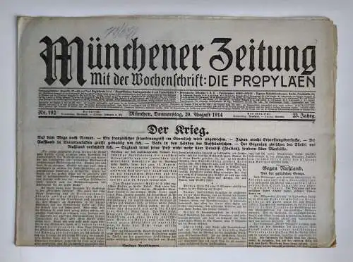 Erster Weltkrieg Münchner Zeitung Der Krieg 1914 Nr. 192