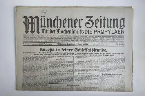 1. Wk Münchner Zeitung Nr. 177 Europa in seiner Schicksalsstunde 1914