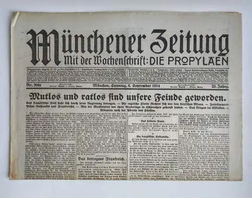 Münchner Zeitung Nr. 206a Mutlos und ratlos sind unsere Feinde geworden 1914