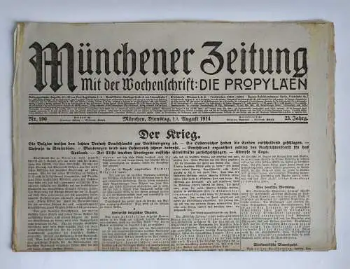 Münchner Zeitung Erster Weltkrieg Nr. 190 Der Krieg 1914